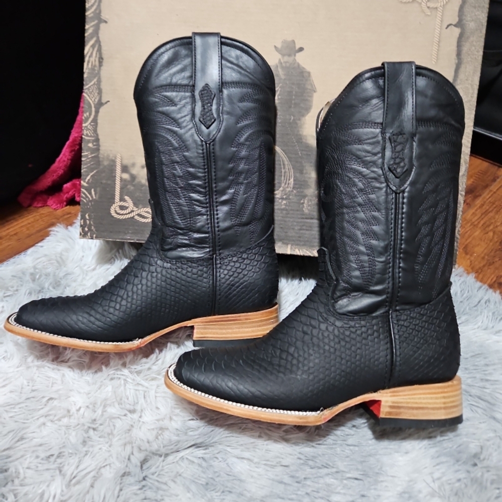 *NEW* Matte Black Python- Red Bottom Boots NWT - image 1